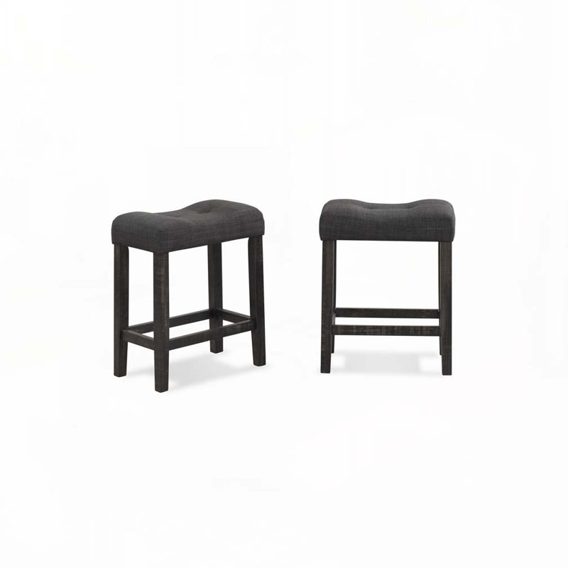 Fabric Upholstered Wood Bar Stools Set with Button Tufted