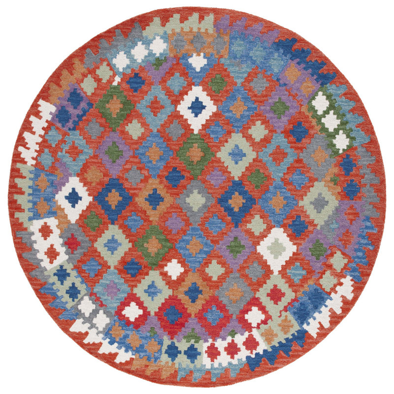 Tapis orange / bleu Horwich, Rond 7 pi