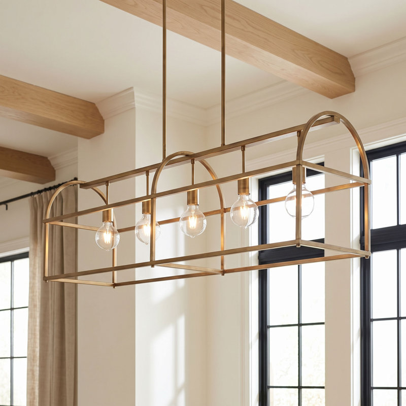 Luminaire suspendu linéaire à 5 lumières pour îlot de cuisine Bryes Hydrangea, Laiton vieilli
