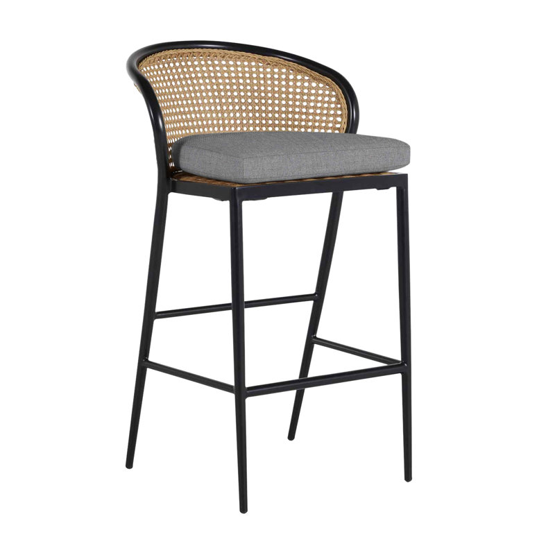 Havana 23.63 Patio Bar Stool with Cushion, No Welt, Black, Dove Sunbrella® Linen