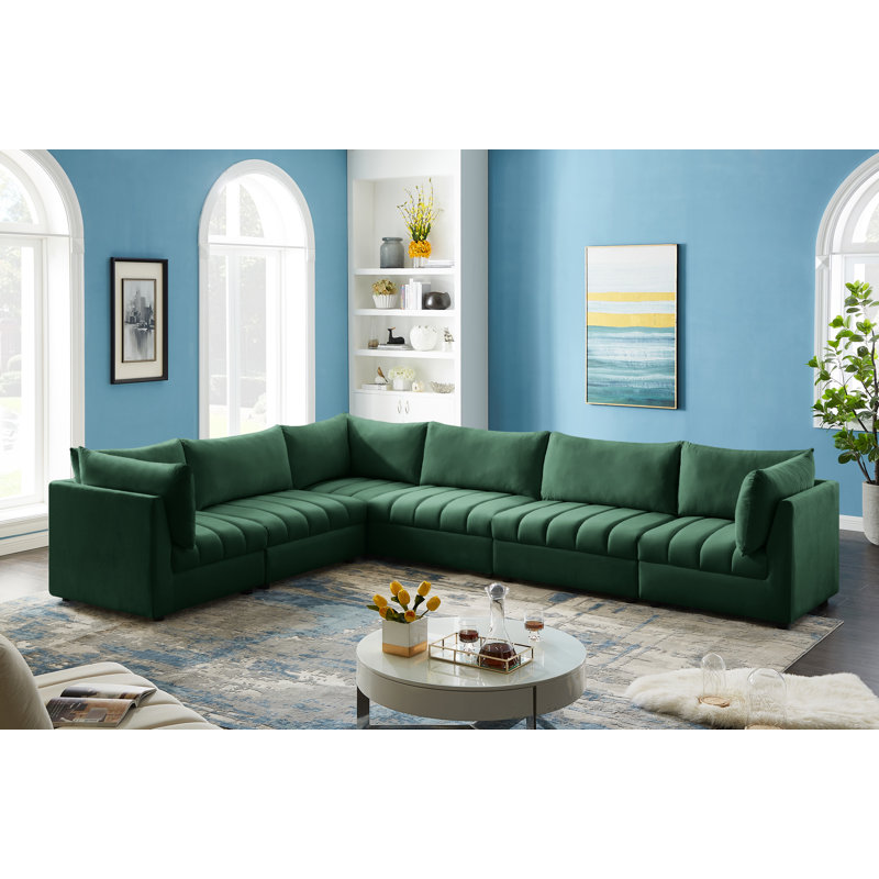 Ensoll Velvet L-Shaped Sectional Reversible, Green Velvet