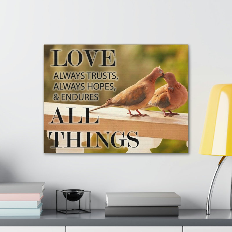 «Doves 1 Corinthians 13: 4», verset biblique sur toile, art mural chrétien, H 24 po x l 30 po