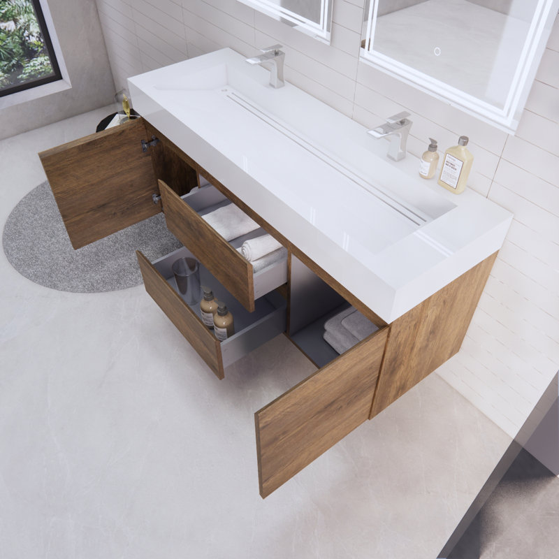 Babajide Bathroom Vanity with Acrylic Top, Rosewood