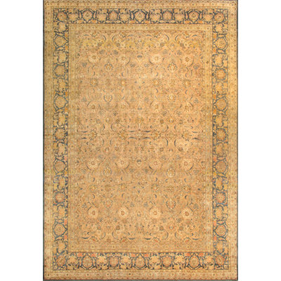 Antique One-of-a-Kind Rectangle 11'6" X 16'8" 1910s Wool Area Rug in Salmon/Blue