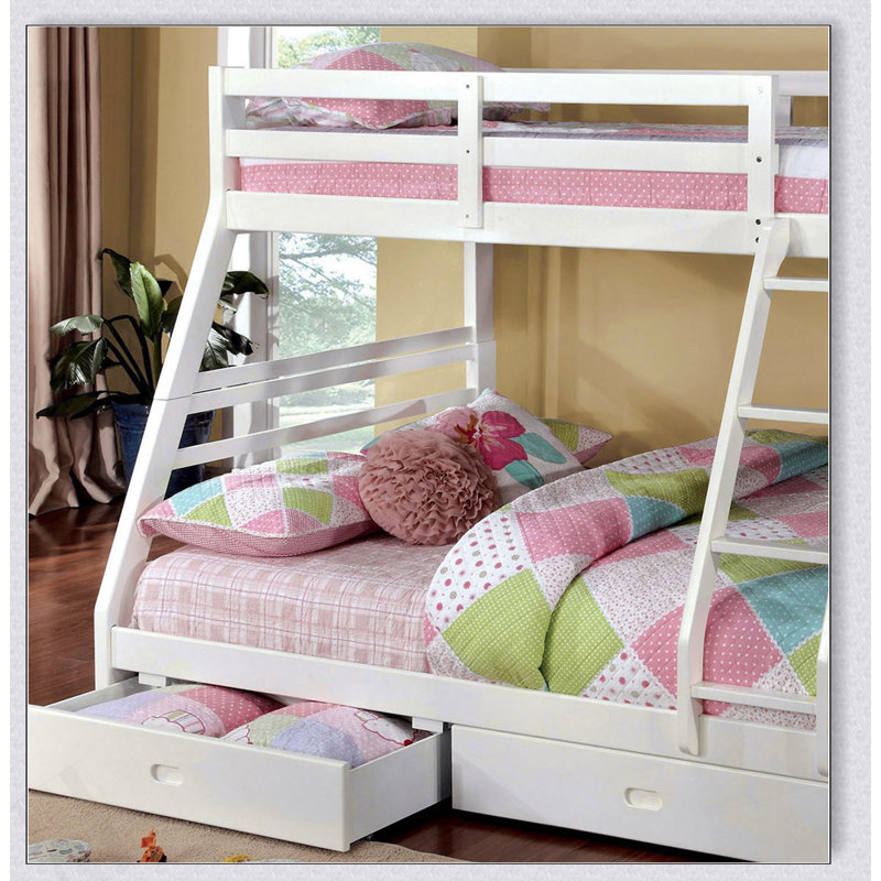 Twin Over Full Bunk Bed Modern Transitional Style Include Two Large Drawers For Under Bed Storage And Attached Ladder