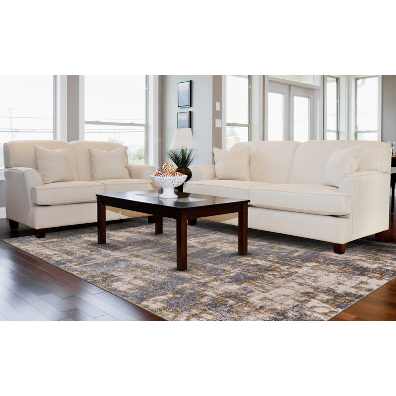 Ambrette Abstract Gold/Sterling Area Rug, Rectangle 6'7" x 9'6"