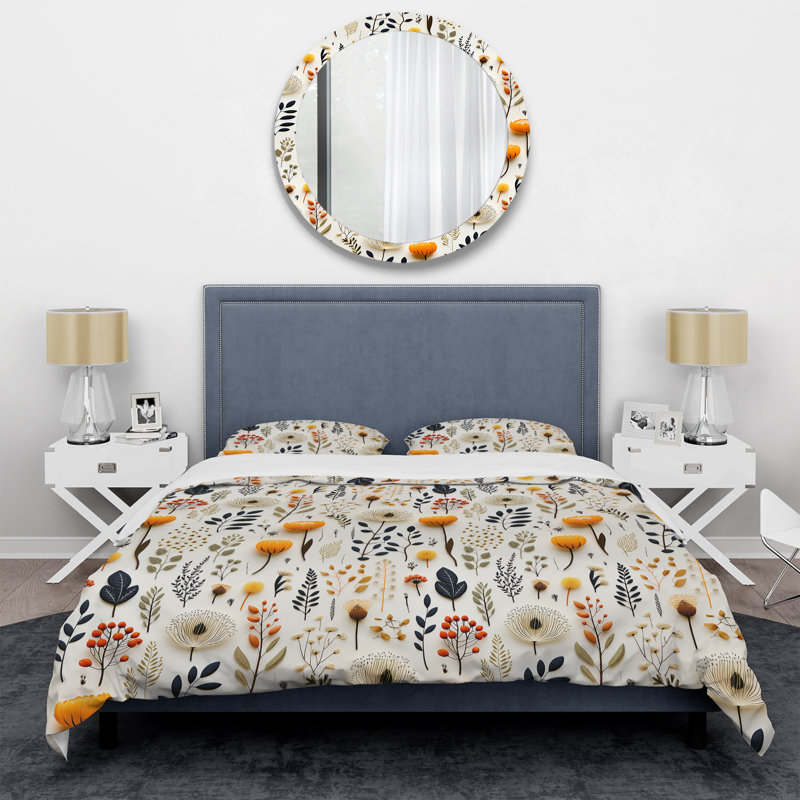 White Scandinavian Elegant Florals II - Ensemble de housse de couette à motif floral