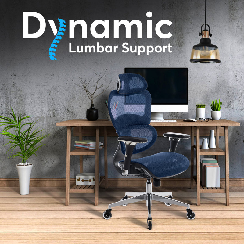 Navy Blue Mesh Ergonomic Executive Office Chair with Adjustable Arms