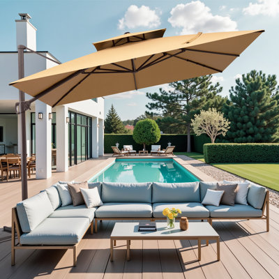 Parasol extérieur carré en porte-à-faux décalé en aluminium 128 po sans base lestée