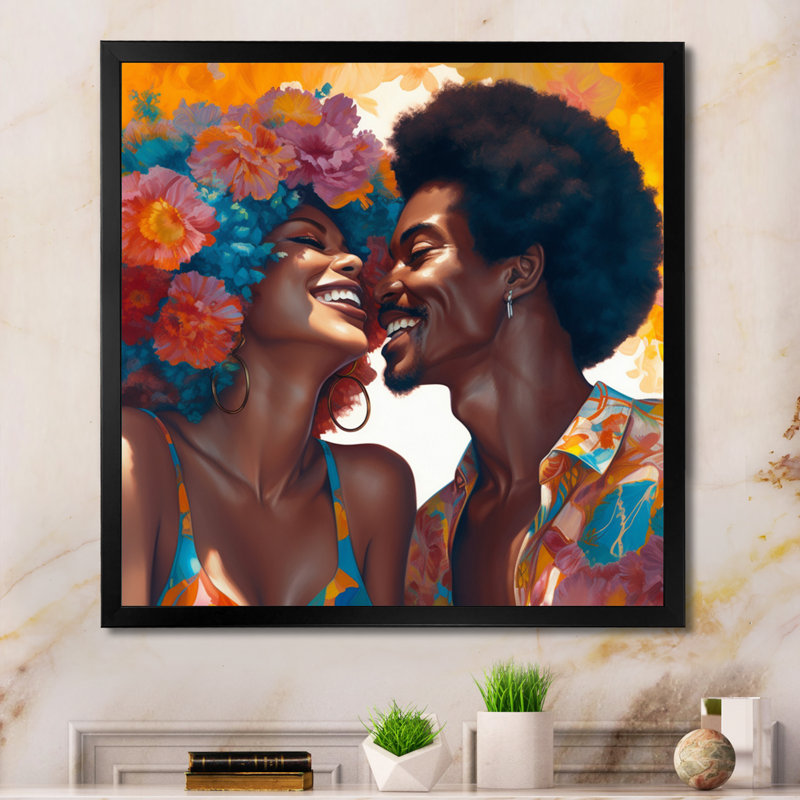 Beautiful Black Couple In Love II - Art mural romantique, Cadre photo noir, H 36 po x l 36 po x P 1,5 po
