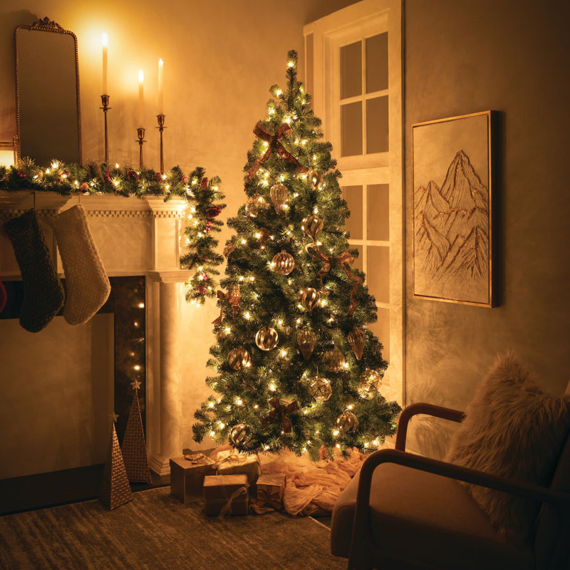6.5 ft. Pre-Lit Artificial Christmas Tree, Green