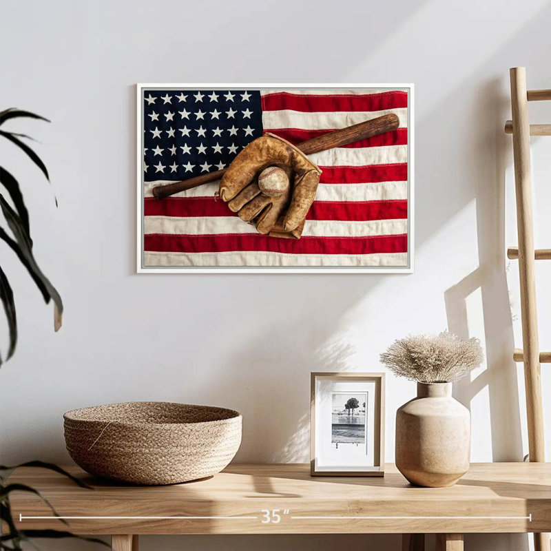 Drapeau américain de l'équipement de baseball, Cadre flottant blanc, 19 po x 13 po