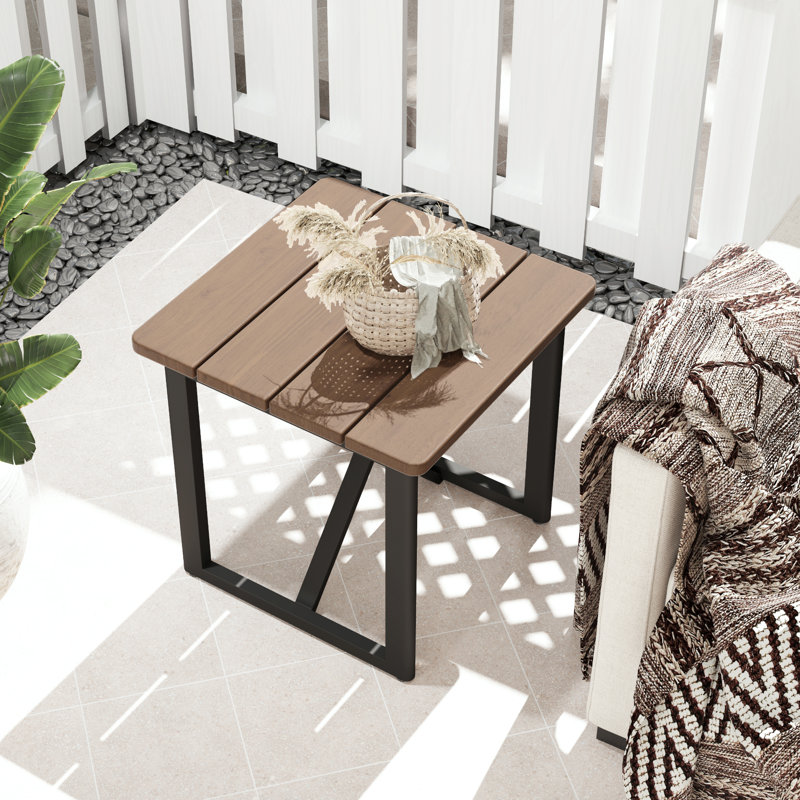 Berklee 1-Piece Aluminum Outdoor Side Table With Wooden Top
