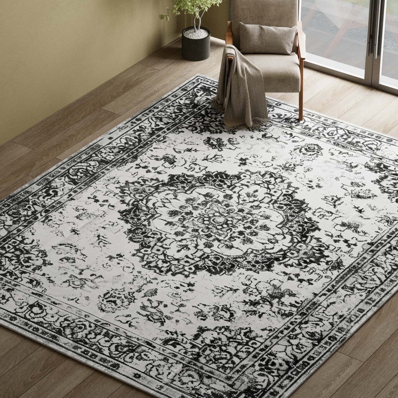 Tapis floral lavable à la machine avec envers antidérapant Chaiden, Rectangle 4 pi x 6 pi