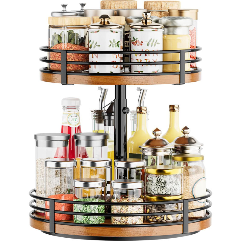 Two Layer Wooden Rotating Spice Rack