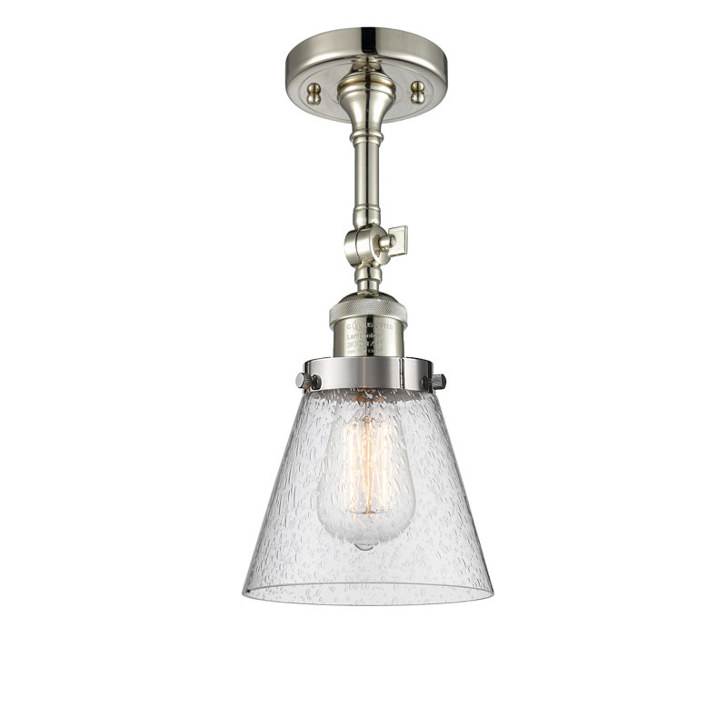 Hardiman Glass Semi Flush Mount, Seedy, Polished Nickel, 13.5" H x 6.25" W x 6.25" D