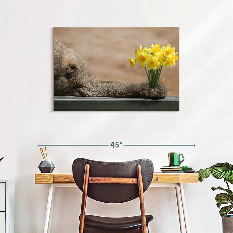 Elephant And Yellow Daffodil, 24" H x 36" W