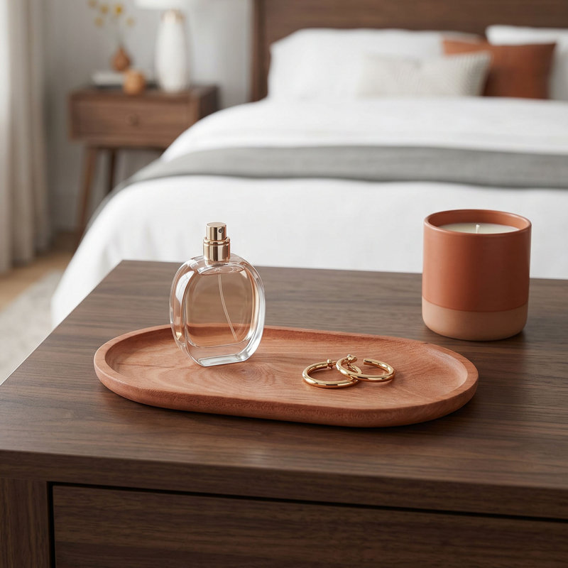 Plateau ovale décoratif en bois, plateau de service pour pouf, comptoir ou table basse