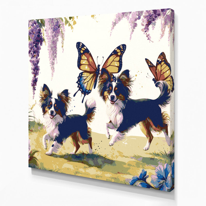 «Dogs Papillon Beige», art mural sur toile, H 12 po x l 12 po