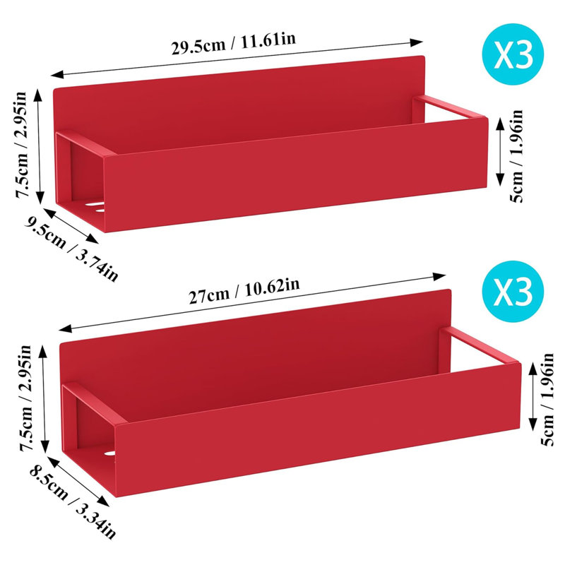 6 Pack Magnetic Spice Rack Organizer, Metal, Red