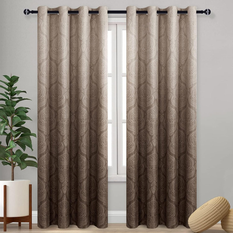 Ombre Blackout Curtains For Bedroom - Damask Patterned Thermal Insulated Energy Saving Grommet Curtains For Living Room, Set Of 2 Gradient Window Curtain Panels, 52 X 84 Inches Long