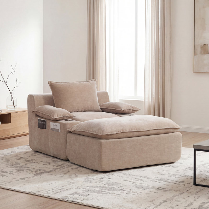 1 Seater Chenille Sofa, Khaki