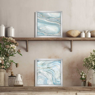 Agate en bleu, ensemble de 2 pièces encadrées sur papier
