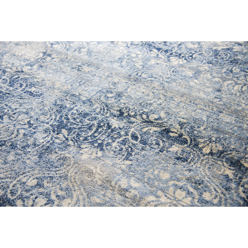 Tapis gris clair / bleu en laine Thora, Tapis de couloir 2 pi 6 po x 8 pi