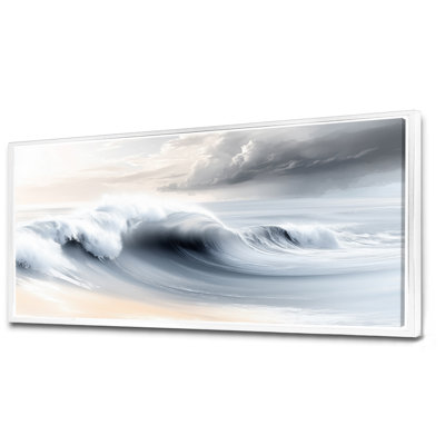 «Gray White Powerful Crashing Wave III», art mural sur toile gris nautique, reproduction encadrée sereine