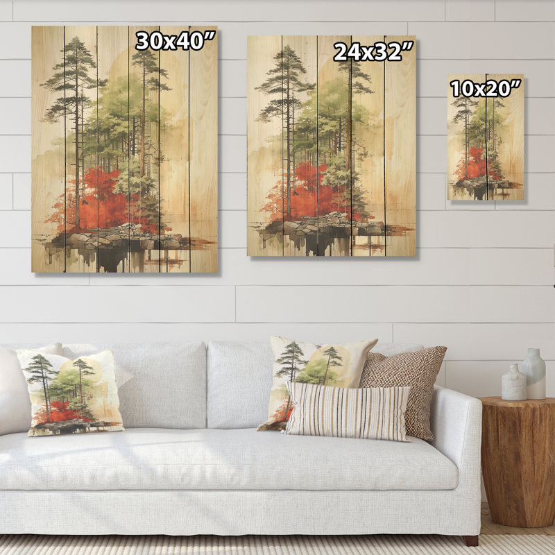 «Munimal Redwood Tree Symetry I - Tree Redwood», art mural sur bois de pin naturel, H 40 po x l 30 po