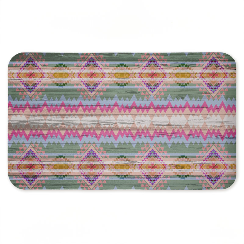 Tapis de sol anti-fatigue Bright Shabby Chic Boho, design par Jennifer Ellory, 30 po x 18 po, Géométrique, Bleu/rose/vert