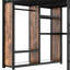 Grand lit mezzanine en métal, garde-robe avec tiroirs de rangement, bureau, tablettes, garde-robe sous le lit noir, zone de travail de bureau, tablettes, escalier facile d'accès