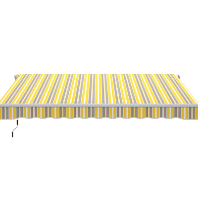 12' X 10' Retractable Patio Awning. Manual Crank Handle. 280G/M² & Water- Fabric. Aluminum Frame. Yellow Gray Shade Awning Sun Shelter. Crank, Frame For Deck, Balcony, Yard.