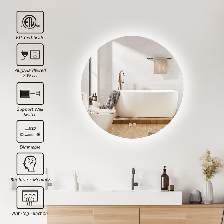 Orren Ellis Miroir de salle de bain à DEL avec éclairage avant et  rétroéclairé, anti-buée, intensité variable, température de couleur  réglable et Commentaires - Wayfair Canada