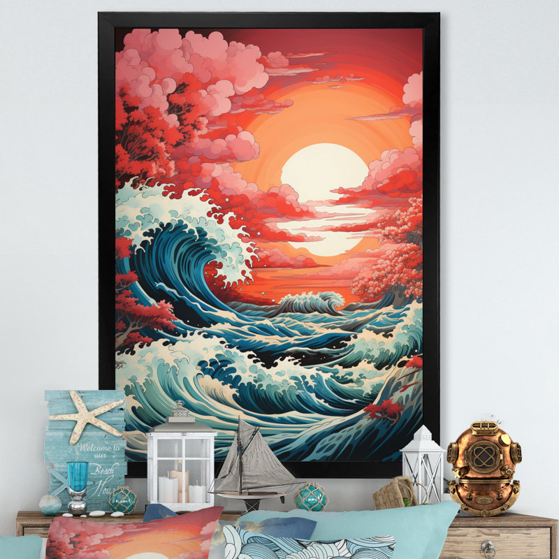 Dramatic Ocean Waves V, reproduction d'art sur toile, H 32 po x l 24 po x P 1 po, Cadre simple noir