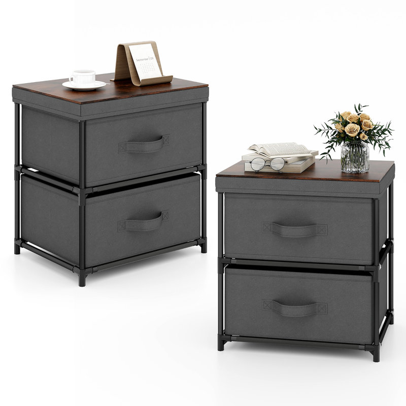 Ebern Designs 2pcs 2 Drawer Dresser Fabric Storage Organizer Nightstand Bedside Sofa Table, Set of 2