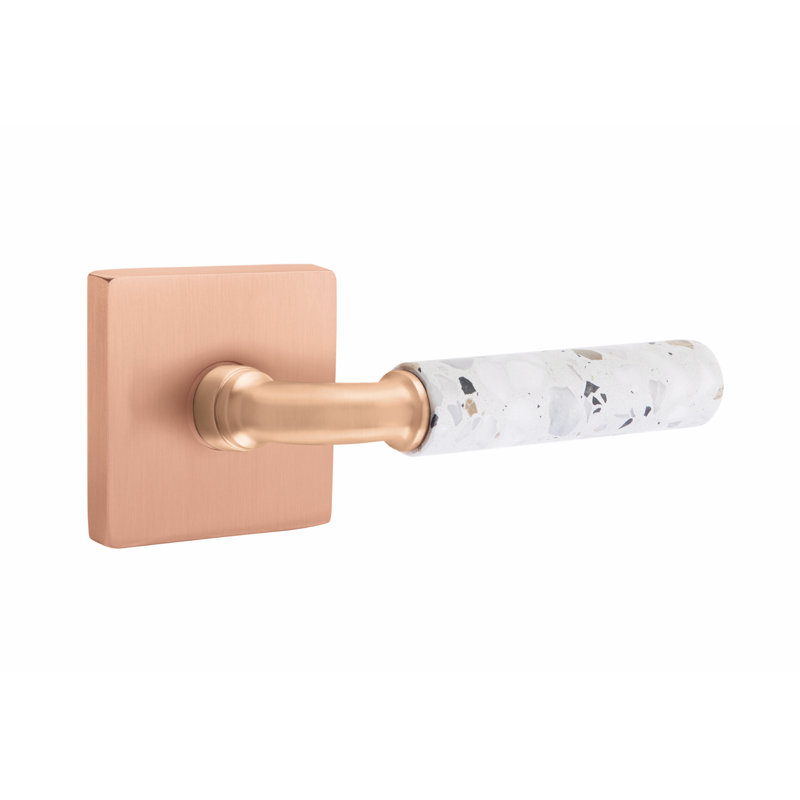 Ensemble de leviers d'intimité Emtek Select, rosette carrée, tige en R, poignée en marbre blanc, gauche, Gauche