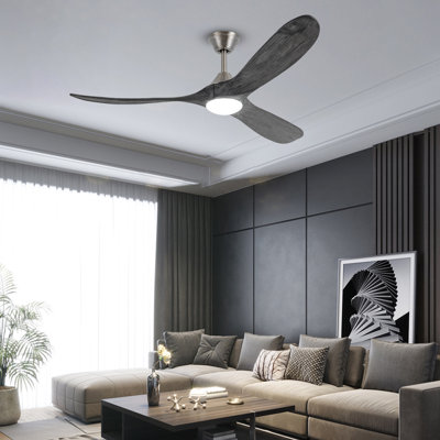 Ventilateur de plafond intelligent avec lumières, pales grises en bois massif, moteur réversible à courant continu, contrôle des applications, 3 températures de couleur, 3 tiges verticales (5 po / 10 po / 24 po) pour le patio de la chambre du salon