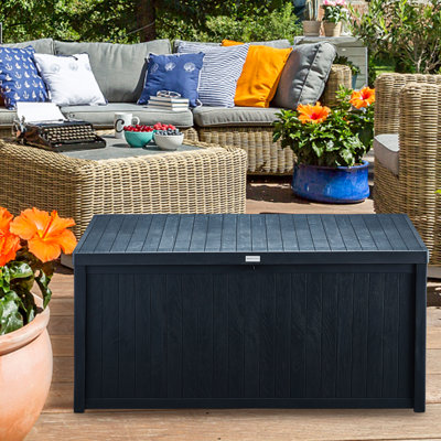 HOMHUM 49.02'' W 112.94 Gallons Water Resistant Polyethylene Plastic Lockable Deck Box