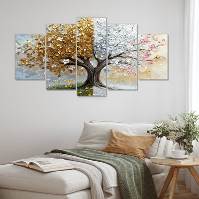 Arbre vert et jaune avec quatre saisons - ensemble d'art mural arbre de vie