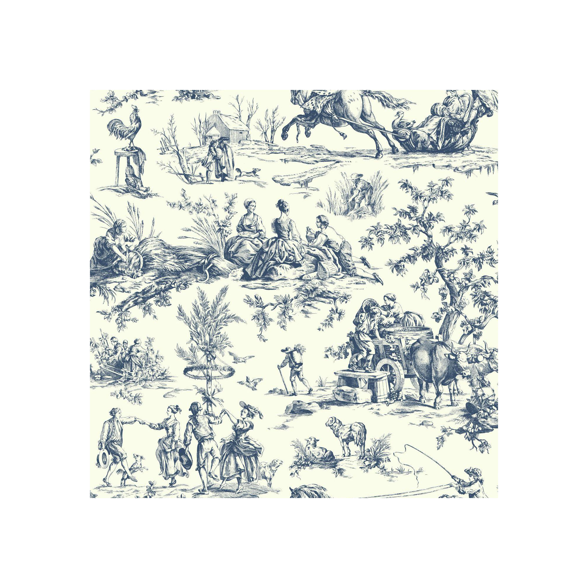 Ashford Toiles Toile Wallpaper, Navy/Off-white