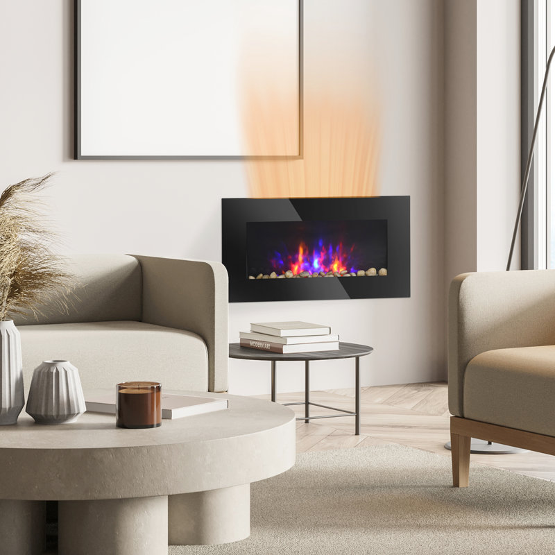 28.5" Electric Wall Mounted Fireplace, 1500W, Black, Flame Effect, 7 Color Background 1500W 28.5", , Turkish Style