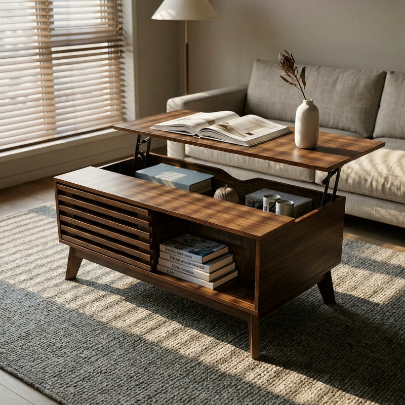 Table basse à plateau relevable avec rangement