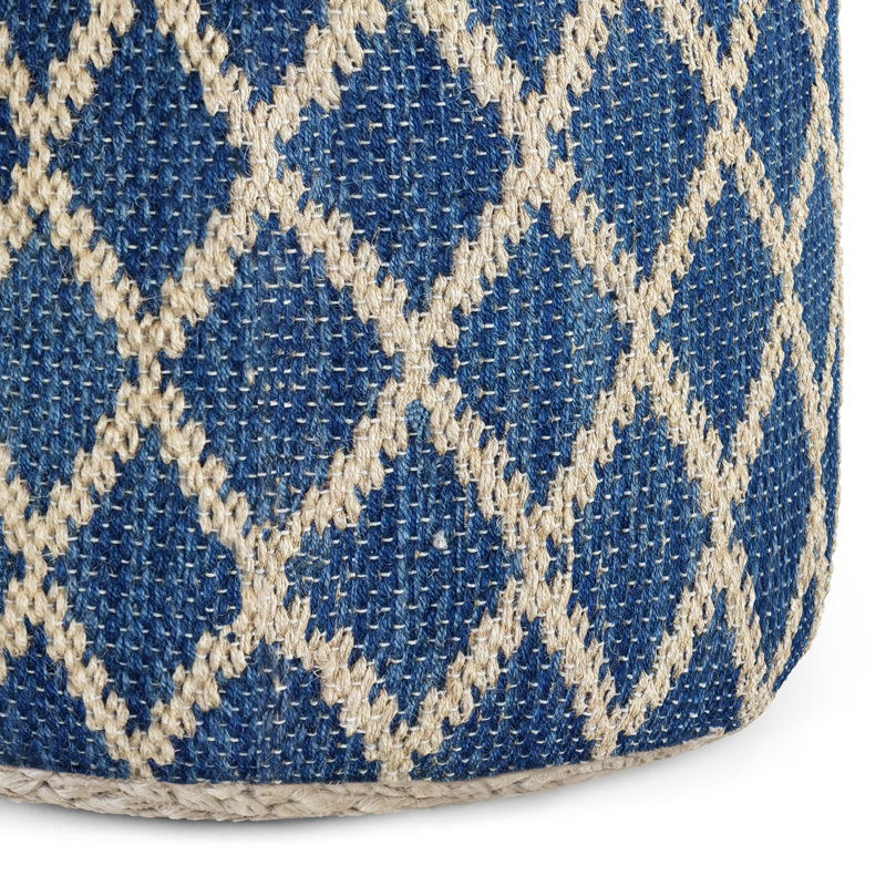 Classic Blue and Natural Woven Jute Round Pouf