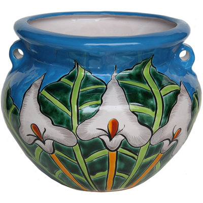 Petit pot de jardin en céramique TalaMex Aqua Lily Talavera