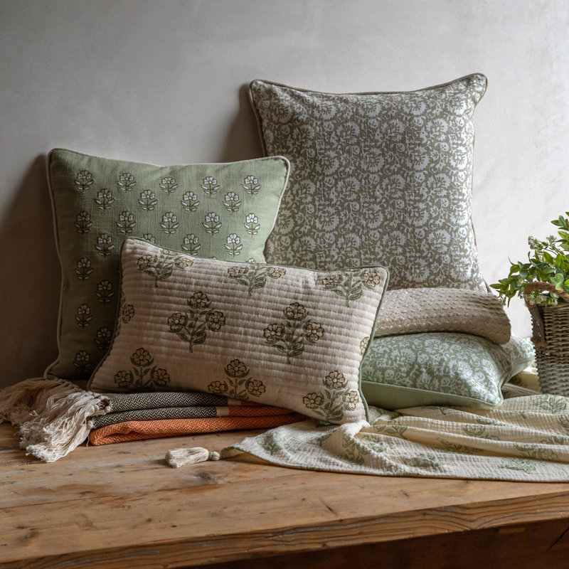 Floral Square Cushion, Taupe