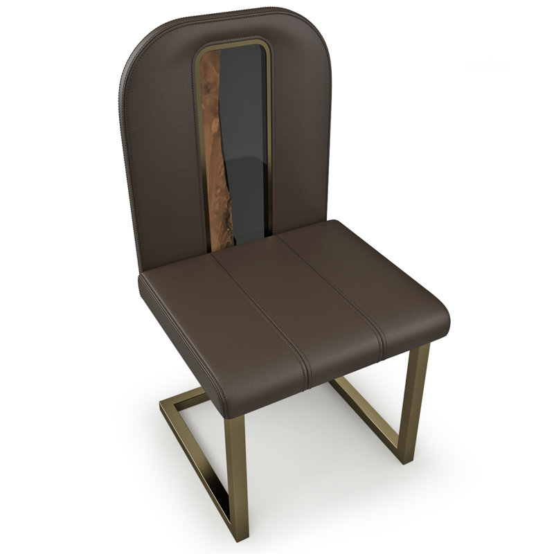 Chaise d'appoint rembourrée en cuir, 6, Brun, Bronze