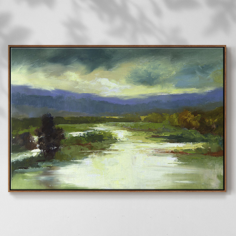 Mountain Meadow, peinture sur toile encadrée, Cadre noyer, H 25 po x l 37 po x P 2 po