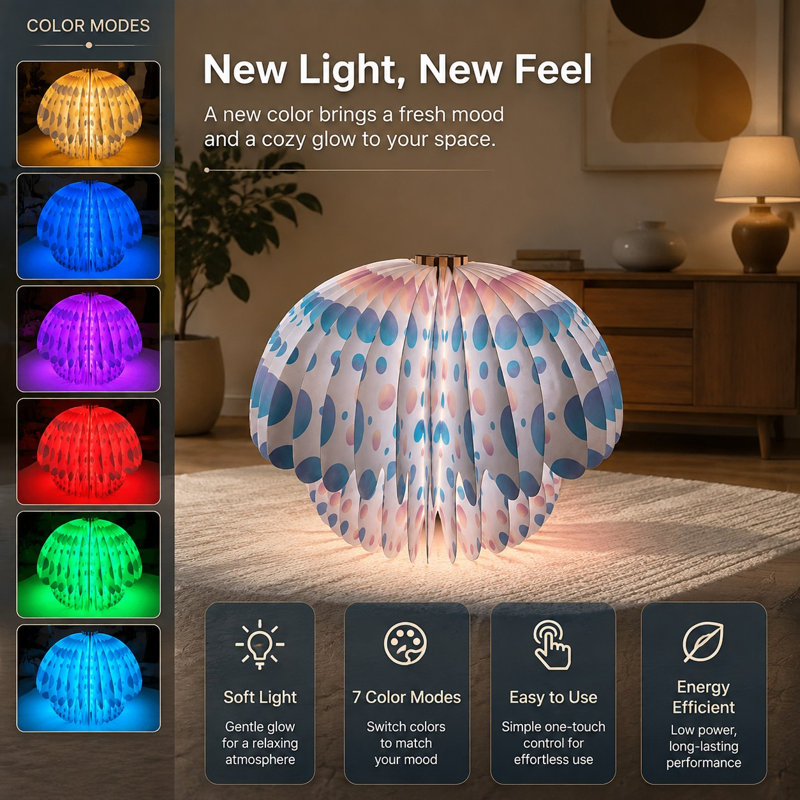 Lampe de table DEL d'ambiance colorée conçue comme une veilleuse en forme de méduse-champignon