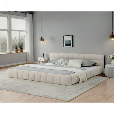 Structure de lit tapissier très grand californien avec tissu épais, lit plateforme grand format en chenille avec tête de lit et structure solide. Aucun sommier tapissier requis (90,5 po x 80,5 po x 31 po)